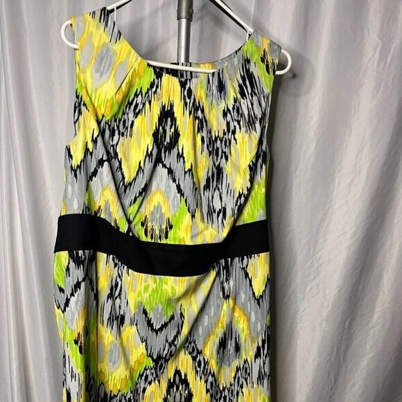 Dressbarn Sleeveless Sheath Dress Black Yellow Ikat Print Size 18W - Picture 5 of 12